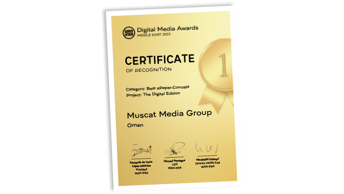 Muscat Media Group (MMG) Receives Prestigious WAN-IFRA Digital Media Award