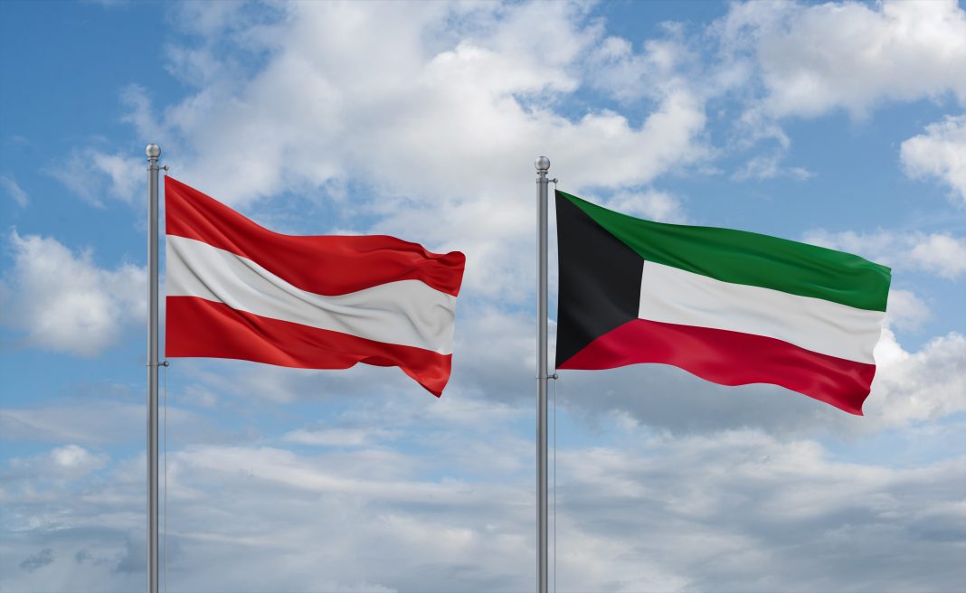 Kuwait and Austria flags, country relationship concept